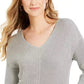 Charter Club Women's Cotton Textured V-Neck Sweater Med Gray Size X-Small