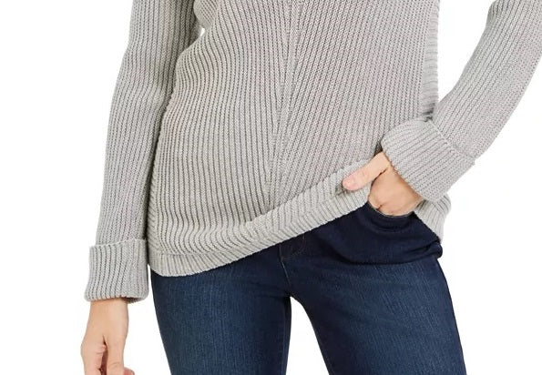 Charter Club Women's Cotton Textured V-Neck Sweater Med Gray Size X-Small