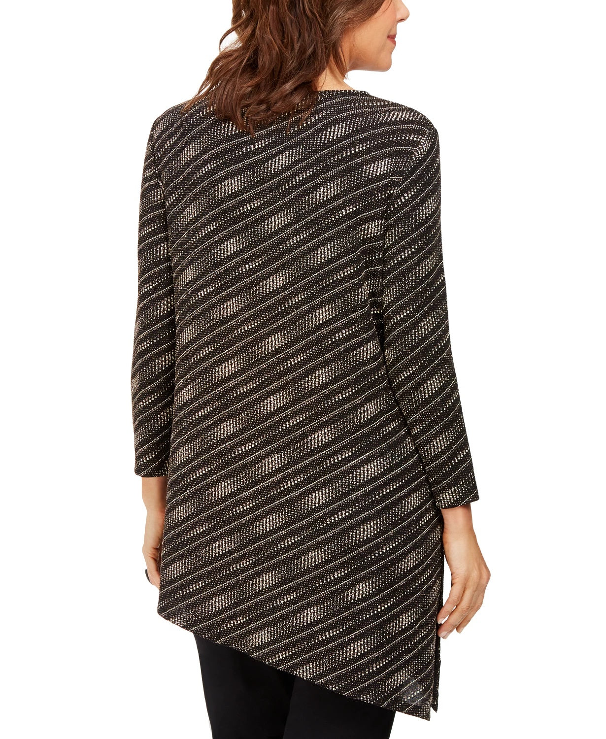 JM Women's Collection Asymmetrical Metallic Top Black Size Large