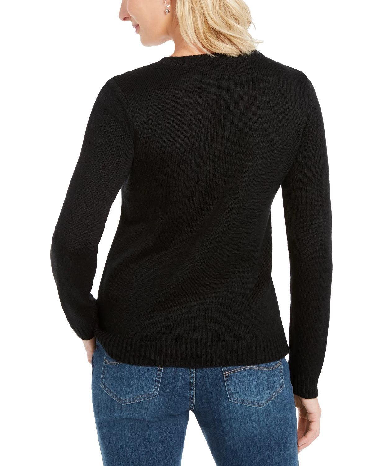 Karen Scott Women's Embroidered Reindeer Sweater Black Size Extra Large
