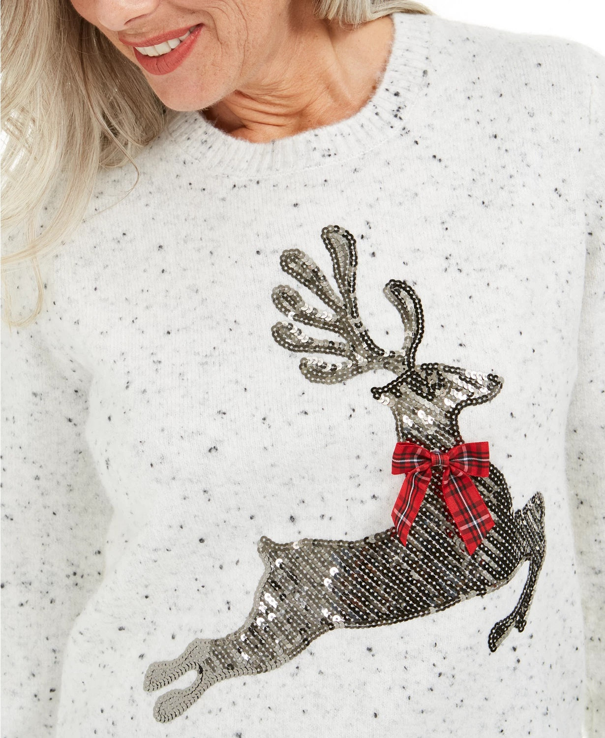Karen Scott Women's Sequined Reindeer Sweater White Size X-Large