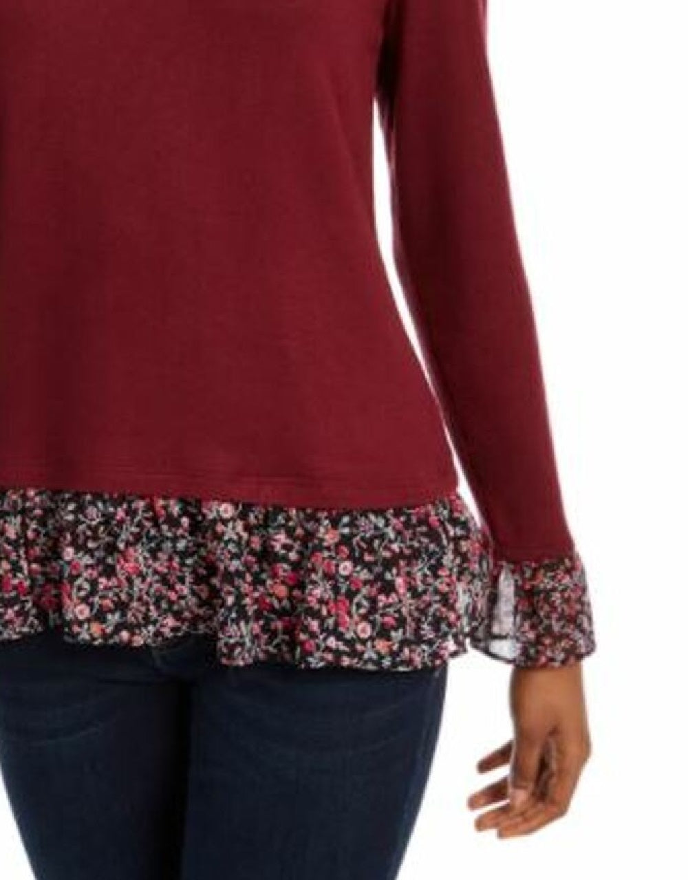 Maison Jules Women's Floral Print Ruffle Top Wine Size Medium