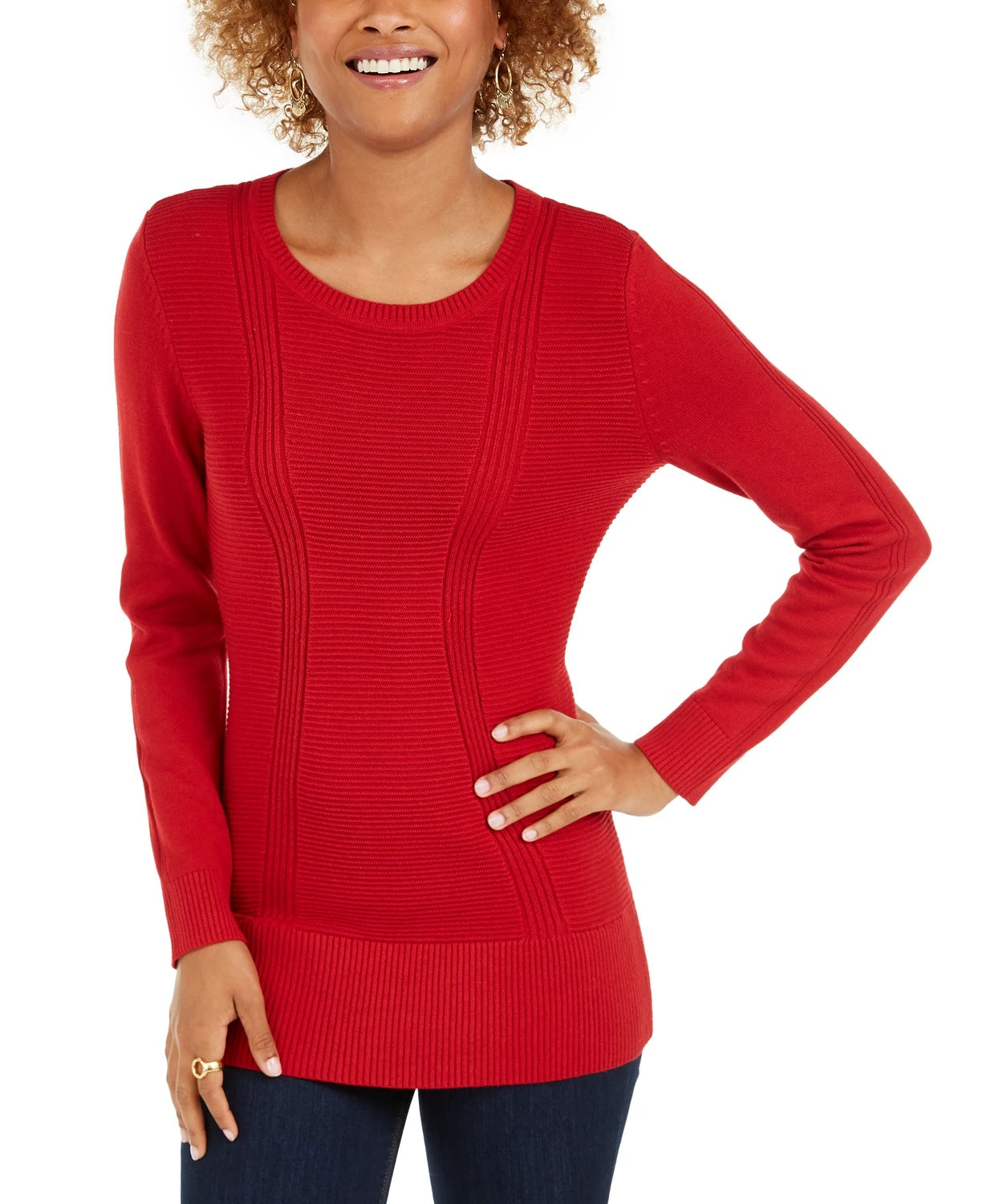 Style & Co Women's Mixed-Stitch Sweater Red Size Small