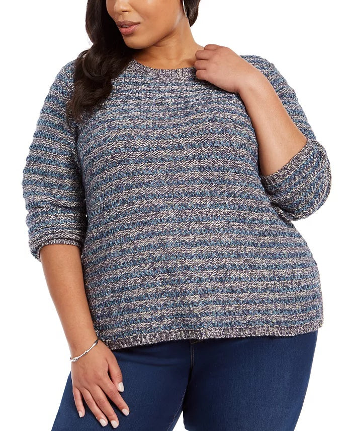 Style & Co Women's Metallic Threaded Chenille Sweater Navy Size 3X