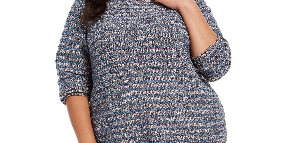 Style & Co Women's Metallic Threaded Chenille Sweater Navy Size 3X