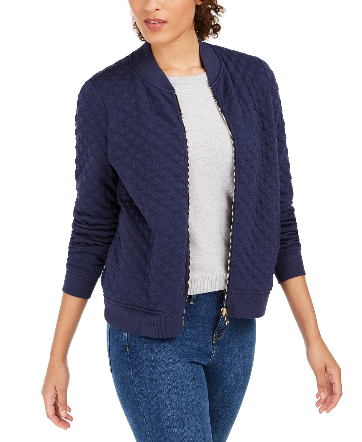 Charter Club Women's Textured Knit Bomber Jacket Blue Size XX-Large