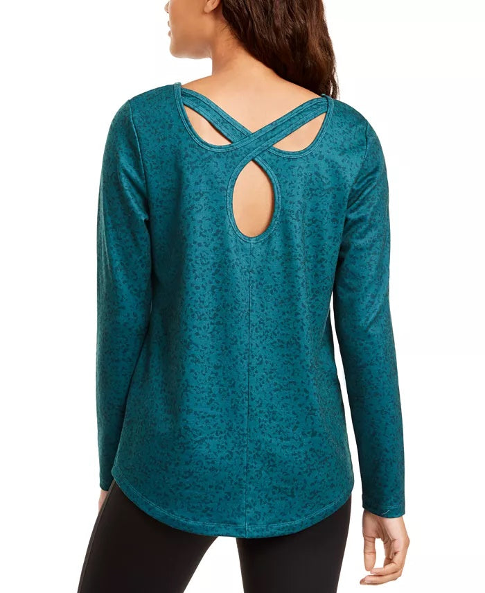 Ideology Women's Printed Cutout-Back Top Green Size Extra Large