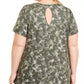 Ideology Women's Printed Keyhole Top Green Size 3X