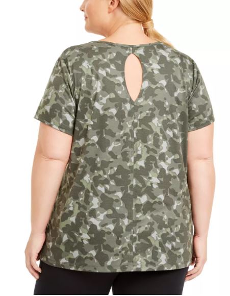 Ideology Women's Printed Keyhole Top Green Size 3X
