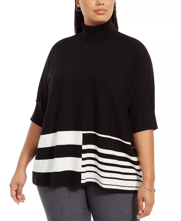 Alfani Women's Colorblocked Turtleneck Poncho Black Size 3X