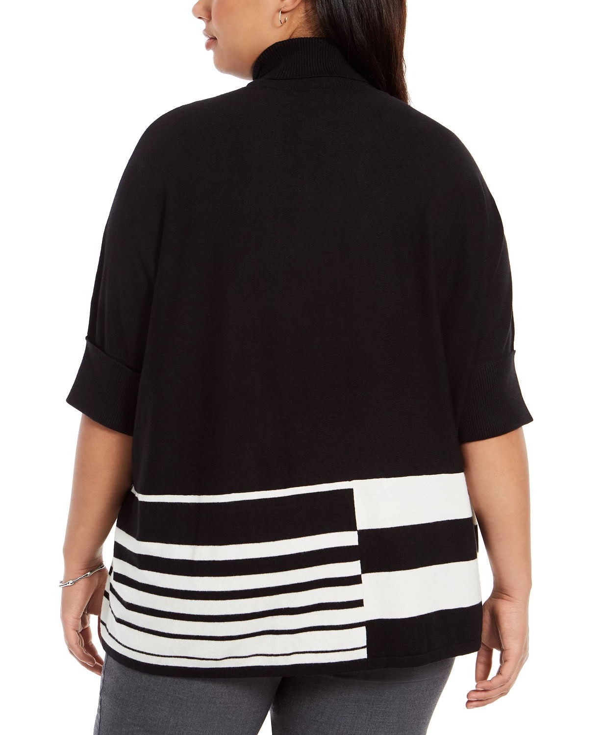 Alfani Women's Colorblocked Turtleneck Poncho Black Size 3X