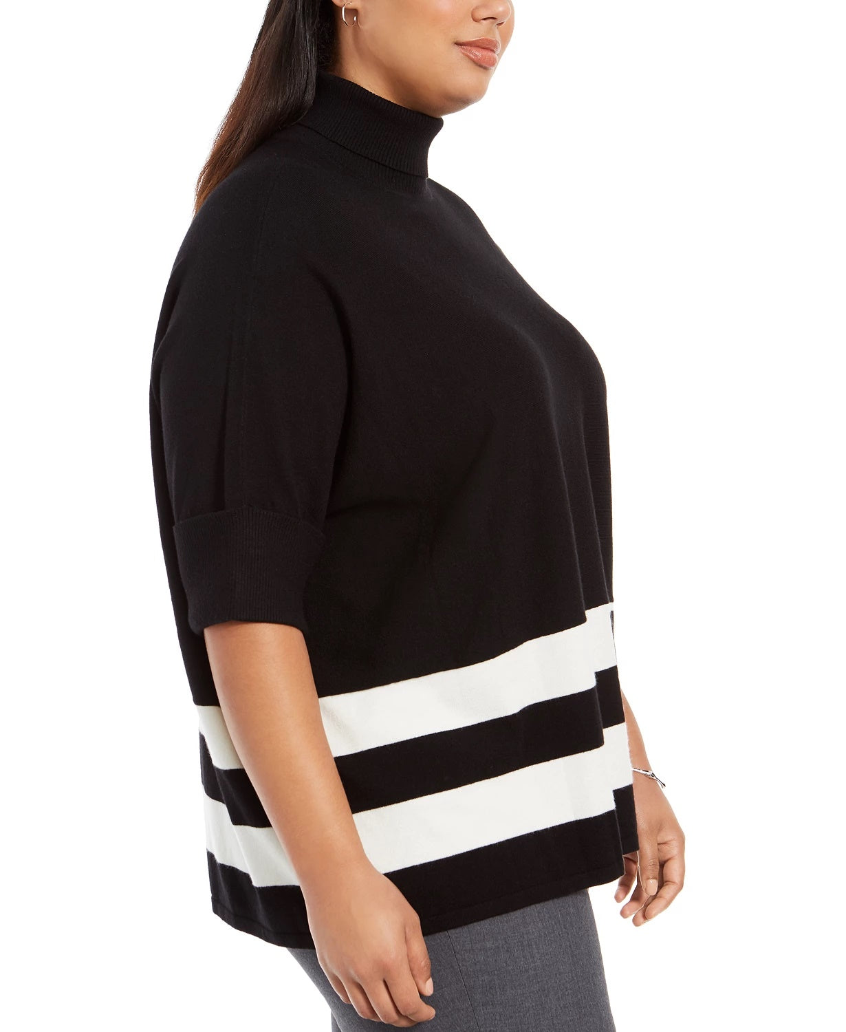 Alfani Women's Colorblocked Turtleneck Poncho Black Size 3X