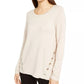 Alfani Women's Petite Hardware Seamed Pullover Sweater Beige Size Medium
