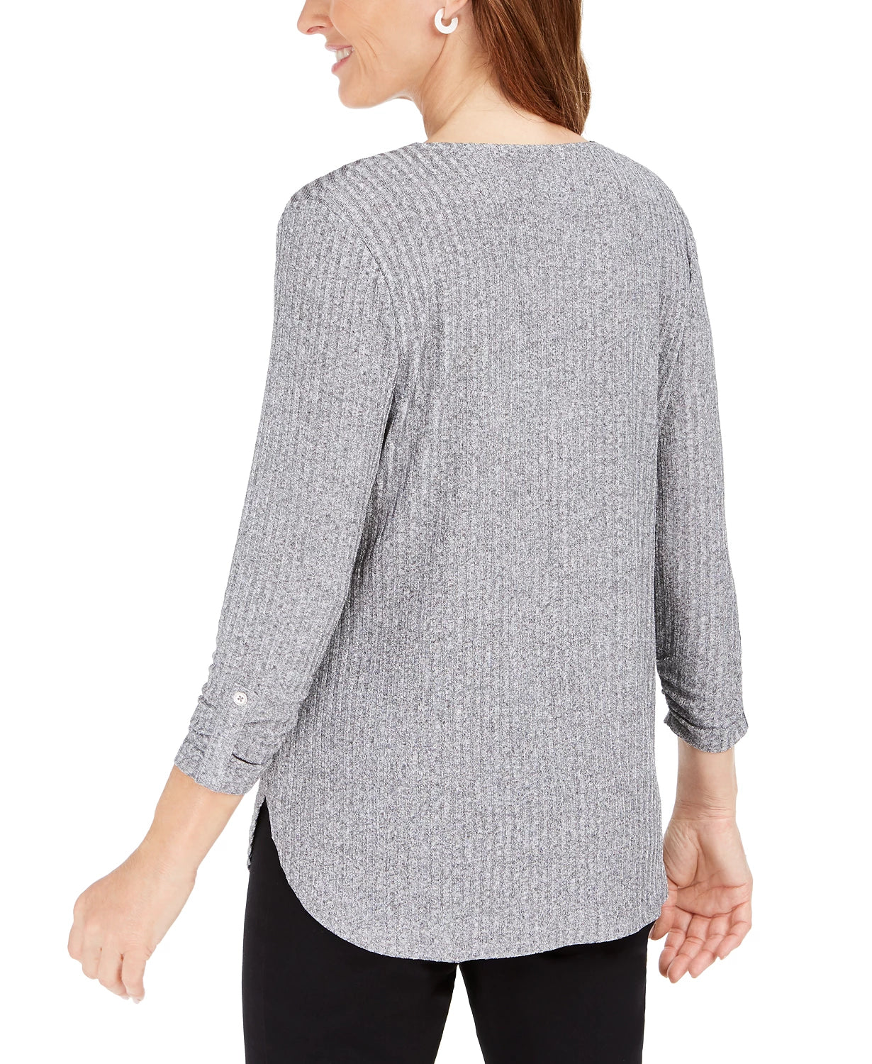 JM Collection Women's Ribbed Zip Detail Sweater Grey Size XX-Large