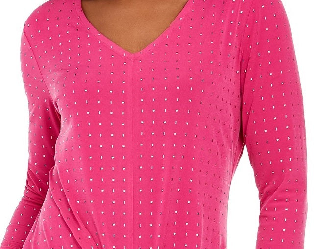JM Collection Women's Embellished Twist-Front Top Med Pink Size X-Large