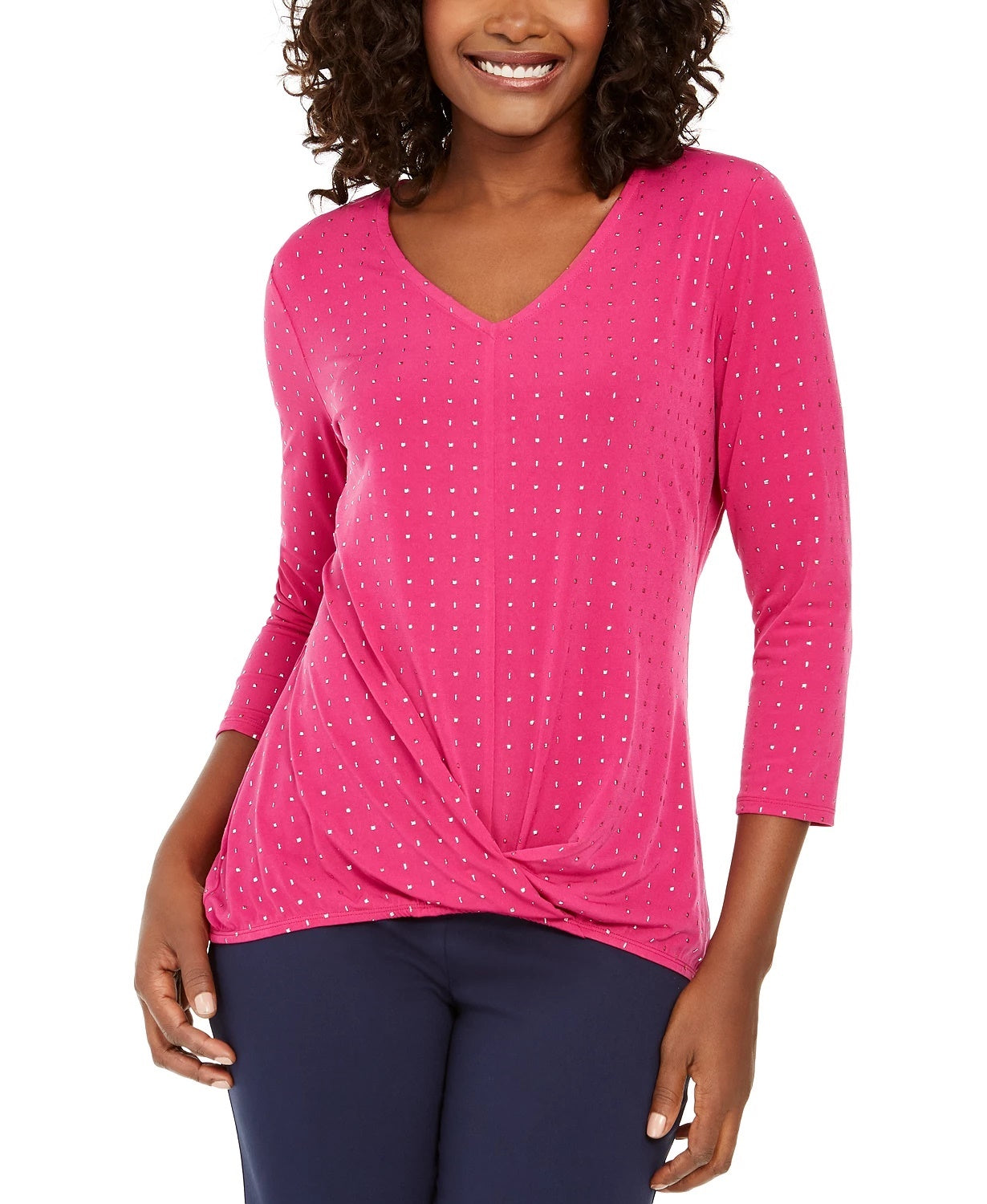 JM Women's Colletion Embellished Twist-Front Top Pink Size Large
