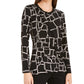 Alfani Women's Printed Pleat Front Top Black Size Small