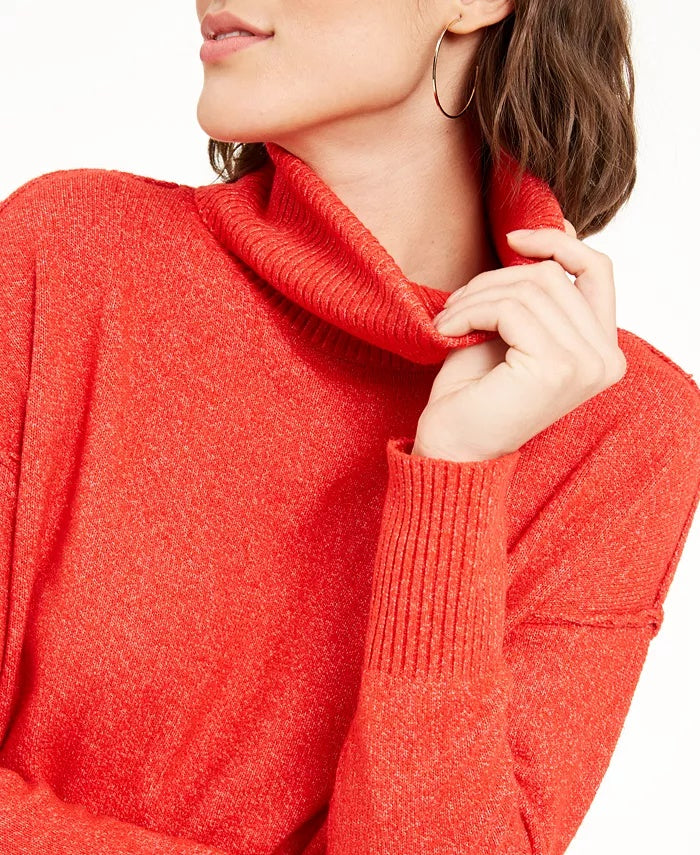 Bar III Women's Becca Tilley x Turtleneck High-Low Sweater Red Size Large