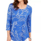 JM Collection Women's 3/4 Sleeve Printed Top Blue Size X-Small