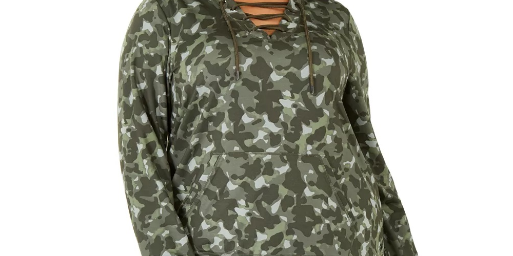 Ideology Women's Camouflage Warm Up Hoodie Green Size 2X
