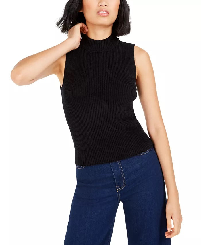 Bar III Women's Becca Tilley X Mock Neck Sweater Tank Top Black Size X-Small