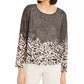 Alfani Women's Mixed-Print Bubble Top Black Size Petite Medium