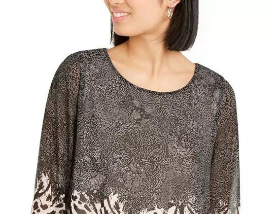 Alfani Women's Mixed-Print Bubble Top Black Size Petite Medium