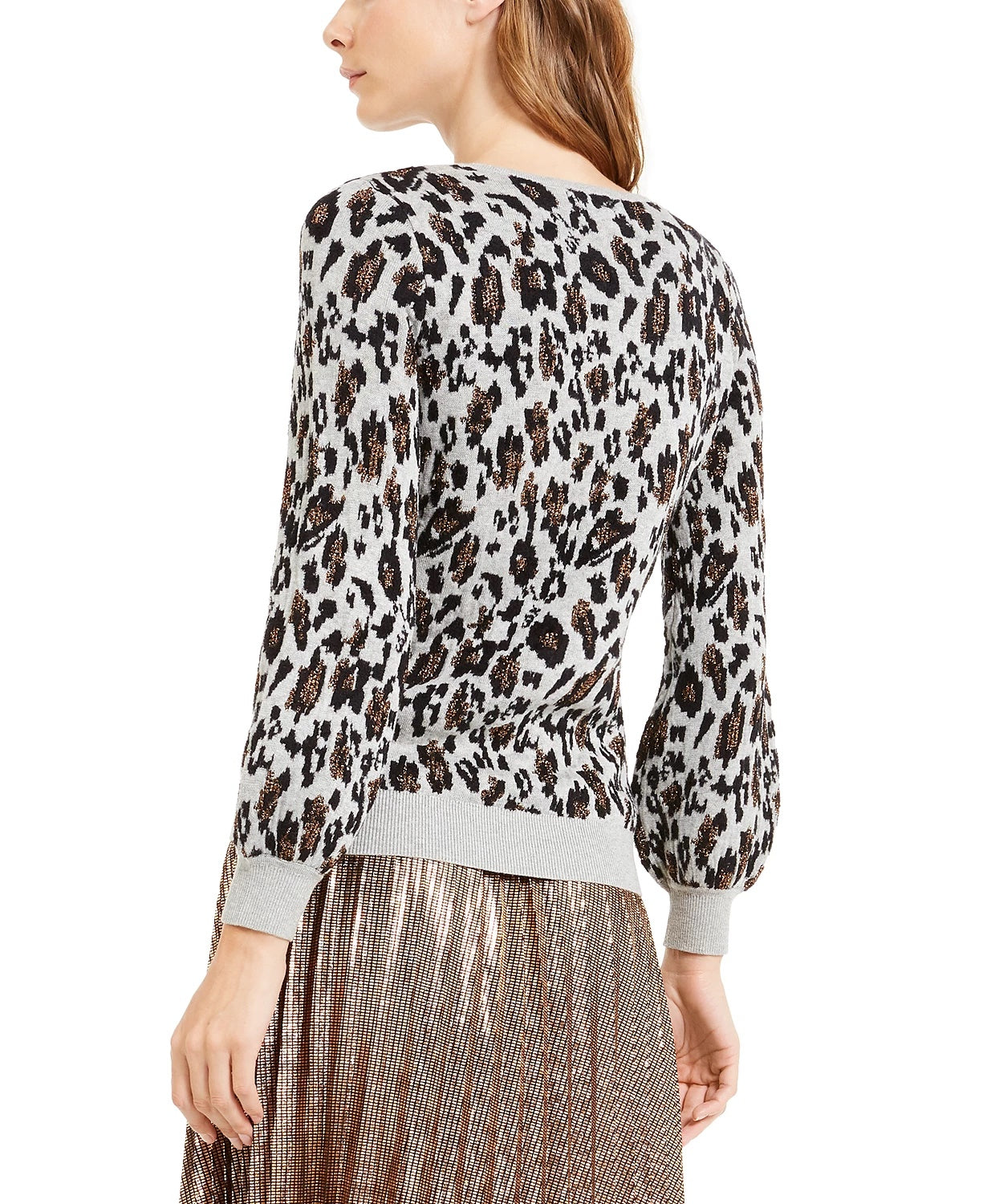 Alfani Women's Metallic Animal-Print Sweater Gray Size Medium