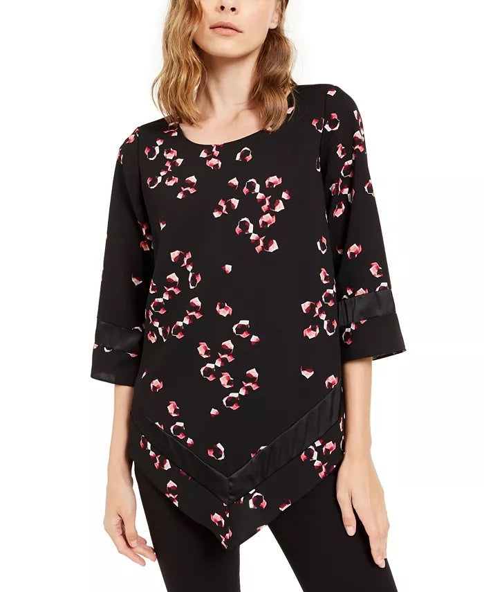 Alfani Women's Printed Point Hem Tunic Black Size Petite Small