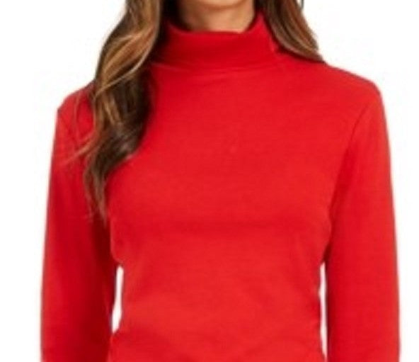 Charter Club Women's Pima Turtleneck Top Medium Red Size Large
