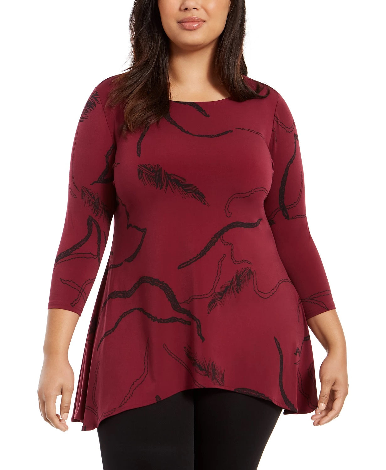 Alfani Women's Printed Handkerchief Hem Top Red Size 3X