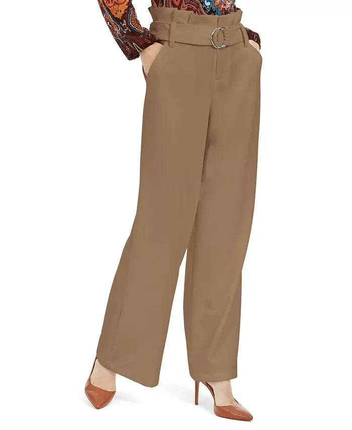 INC International Concepts Women's Paperbag-Waist Wide-Leg Pants Brnoverflw Size 10