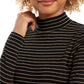 Charter Club Women's Striped Mock Neck Top Black Size Small