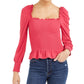 Bar III Women's Smocked Square Neck Top Red Size Medium