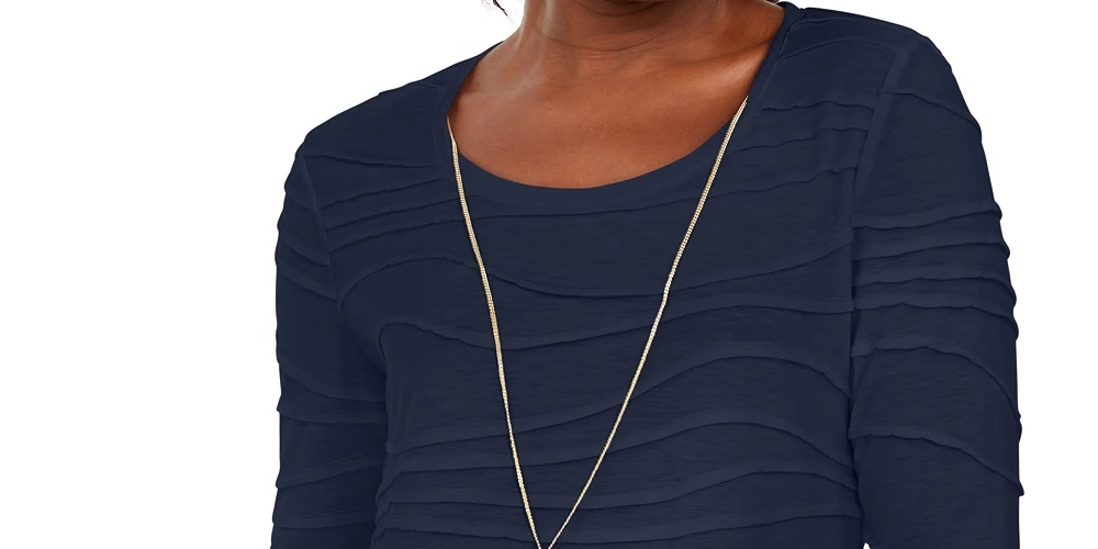 JM Collection Women's Wavy Textured Knit Top Blue Size Medium