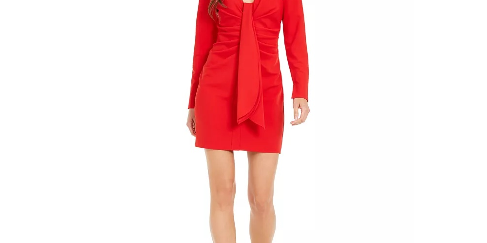 INC International Concepts Women's Drape Front Sheath Dress Dark Red Size Medium