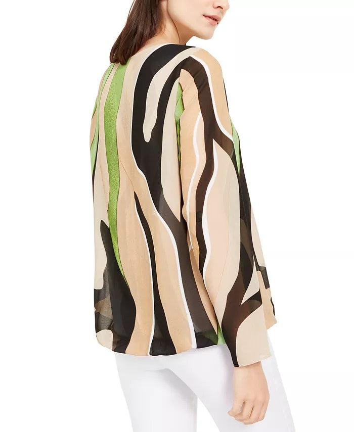 Alfani Women's Petite Printed Angel-Sleeve Top Beigekhaki Size Petite