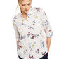 Charter Club Women's Floral-Print Button-Down Linen Shirt Red Size Medium