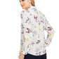 Charter Club Women's Floral-Print Button-Down Linen Shirt Red Size Medium