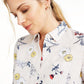 Charter Club Women's Floral-Print Button-Down Linen Shirt Red Size Medium