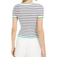 Maison Jules Women's Striped Wavy Trim Sweater White Size Small