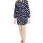 Maison Jules Women's Printed Double-Hem Split-Neck Dress Navy Size Extra Small