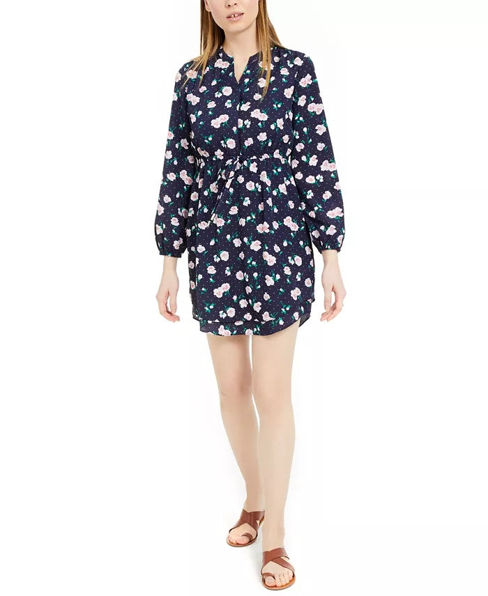 Maison Jules Women's Printed Double-Hem Split-Neck Dress Navy Size Extra Small