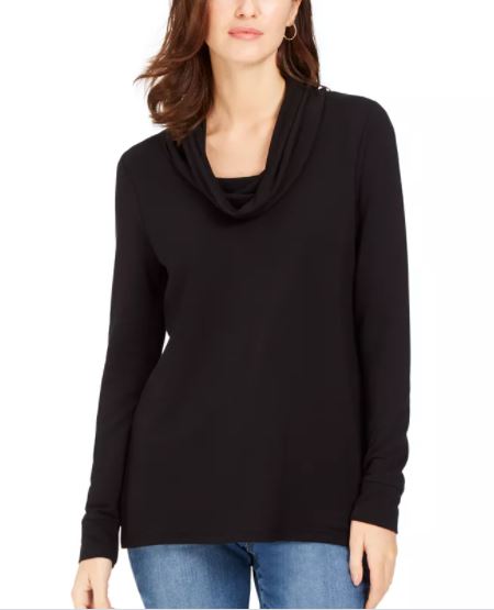 Charter Club Women's Cowlneck Top Black Size X-Large