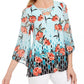 JM Collection Women's Gatsby Printed Lattice Neck Top Navy Size Medium
