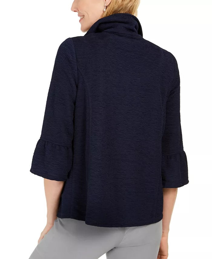 JM Collection Women's Textured Bell Sleeve Jacket Blue Size Small