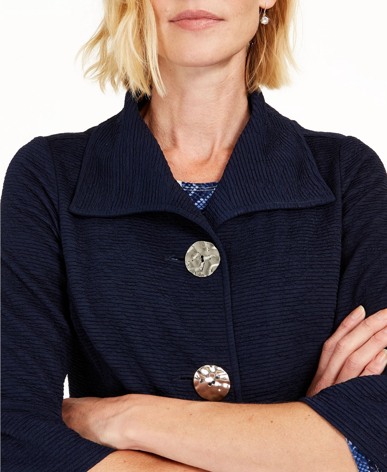 JM Collection Women's Textured Bell Sleeve Jacket Blue Size Small