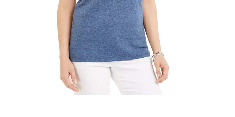 Karen Scott Women's Lattice Neck Tank Top Blue Size X-Small