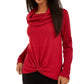 BCX Junior's Textured Cowlneck Twist Front Sweater Red Size X-Small