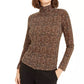 Bar III Women's Animal Print Turtleneck Top Brown Size Small